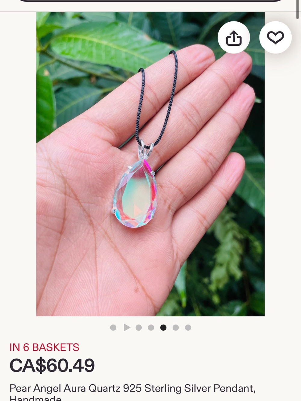 Iridescent Pear Angel Aura Quartz Necklace - 925 Sterling Silver